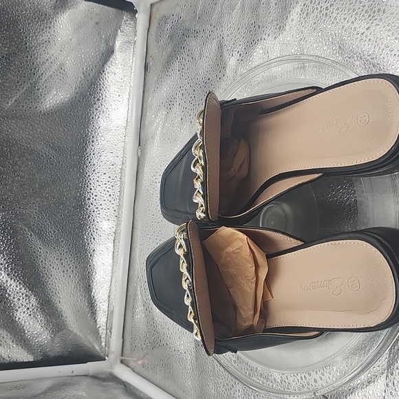 C Black Ermonn MULES Chain Accents Sz 10 - Picture 4 of 11
